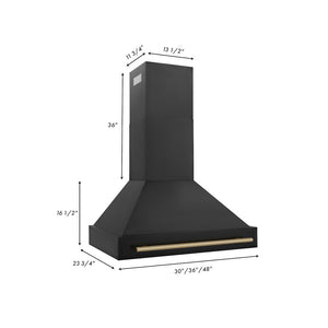 ZLINE 36" Black Stainless Steel Range Hood with Champagne Bronze Handle (BS655-36-CB)