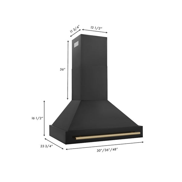 ZLINE 36" Black Stainless Steel Range Hood with Champagne Bronze Handle (BS655-36-CB)