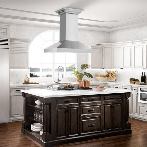 30" ZLINE CrownSound™Ducted Vent Island Mount Range Hood in Stainless Steel with Built-in Bluetooth Speakers (KL3iCRN-BT-30)