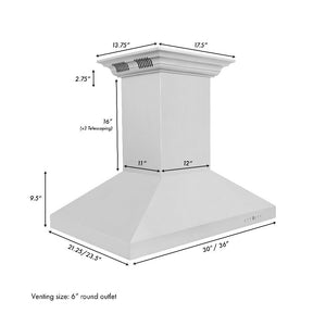 30" ZLINE CrownSound™Ducted Vent Island Mount Range Hood in Stainless Steel with Built-in Bluetooth Speakers (KL3iCRN-BT-30)