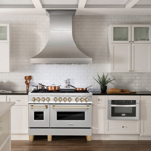 ZLINE Autograph Edition 48" 6.0 cu. ft. Dual Fuel Range with Gas Stove and Electric Oven in Fingerprint Resistant Stainless Steel with Gold Accents (RASZ-SN-48-G)