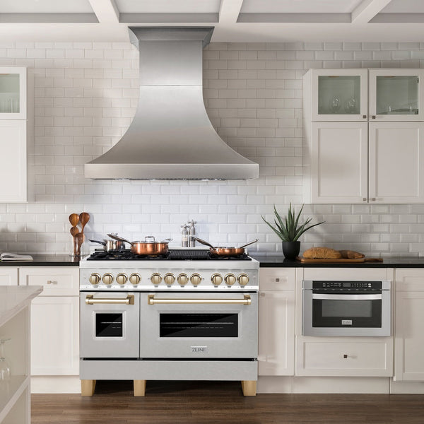 ZLINE Autograph Edition 48" 6.0 cu. ft. Dual Fuel Range with Gas Stove and Electric Oven in Fingerprint Resistant Stainless Steel with Gold Accents (RASZ-SN-48-G)
