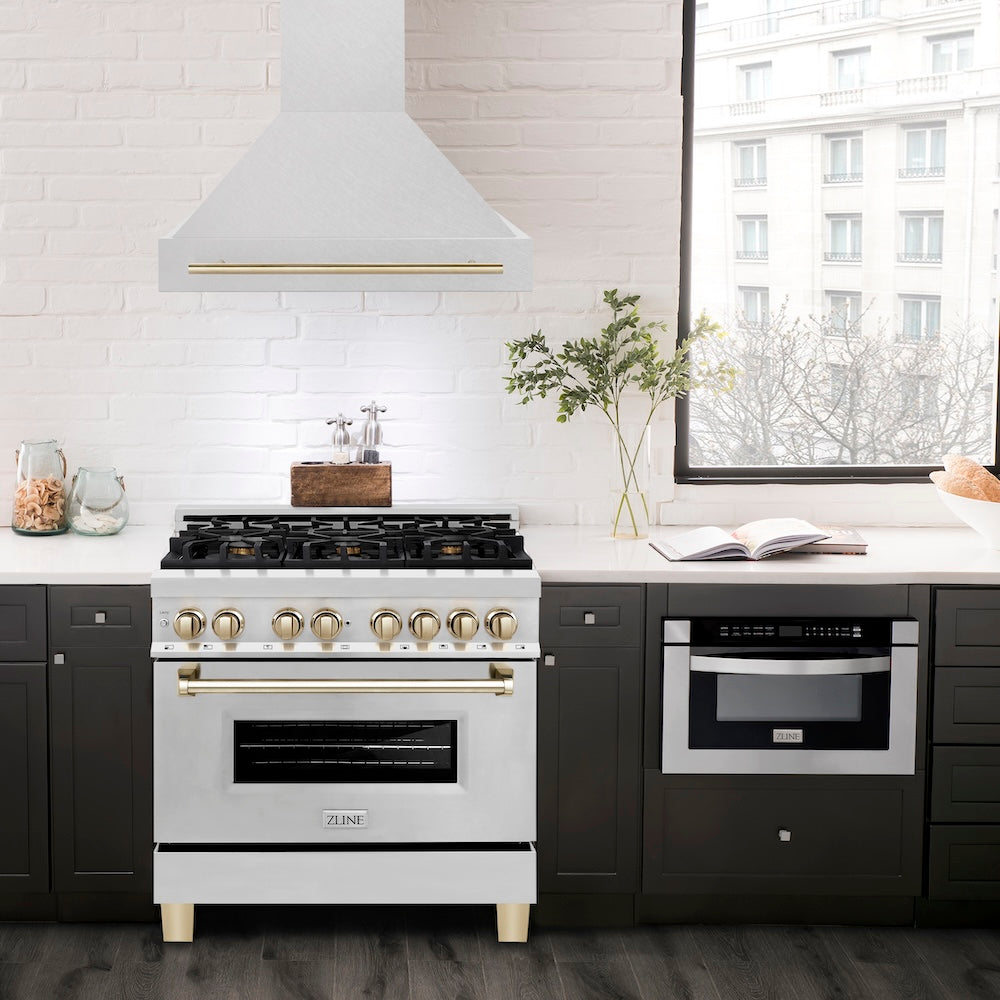 ZLINE 36" Autograph Edition Fingerprint Resistant Stainless Steel Range Hood with Gold Handle