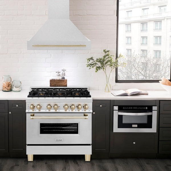 ZLINE 36" Autograph Edition Fingerprint Resistant Stainless Steel Range Hood with Gold Handle