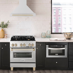 ZLINE 30" Autograph Edition Stainless Steel Range Hood with Stainless Steel Shell and Gold Handle