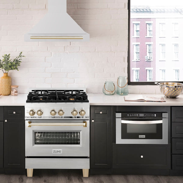 ZLINE 30" Autograph Edition Stainless Steel Range Hood with Stainless Steel Shell and Gold Handle