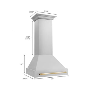 ZLINE 30" Autograph Edition Stainless Steel Range Hood with Stainless Steel Shell and Gold Handle