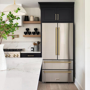 ZLINE 36" Autograph Edition 22.5 cu. ft 4-Door French Door Refrigerator with Ice Maker in Fingerprint Resistant Stainless Steel with Gold Accents (RFMZ-36-G)