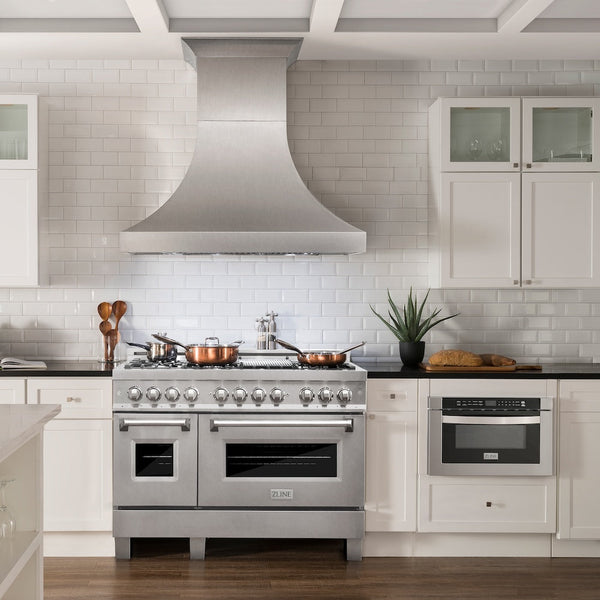ZLINE 48" 6.0 cu. ft. Dual Fuel Range with Gas Stove and Electric Oven in Fingerprint Resistant Stainless Steel and Brass Burners (RAS-SN-BR-48)