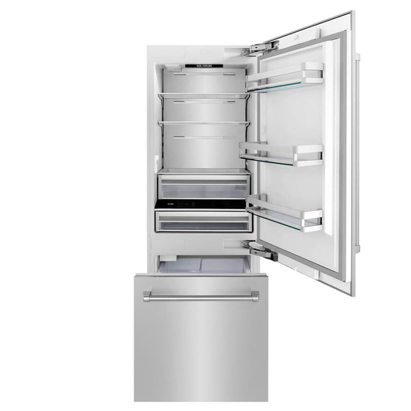 ZLINE 30" 16.1 cu. ft. Built-In 2-Door Bottom Freezer Refrigerator with Internal Water and Ice Dispenser in Stainless Steel