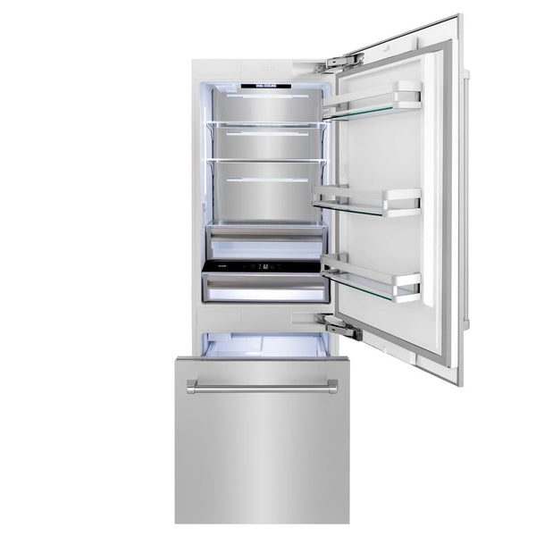ZLINE 30" 16.1 cu. ft. Built-In 2-Door Bottom Freezer Refrigerator with Internal Water and Ice Dispenser in Stainless Steel