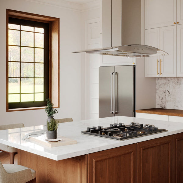 ZLINE 36" Convertible Vent Island Mount Range Hood in Stainless Steel & Glass (GL5i-36)