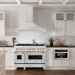 ZLINE 48" Autograph Edition Stainless Steel Range Hood with Stainless Steel Shell and Gold Accents