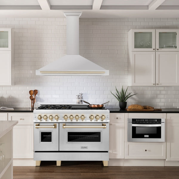 ZLINE 48" Autograph Edition Stainless Steel Range Hood with Stainless Steel Shell and Gold Accents