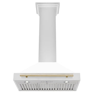 ZLINE 30" Autograph Edition Stainless Steel Range Hood with White Matte Shell and Gold Accents