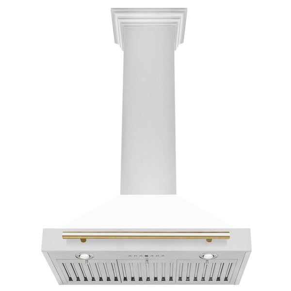 ZLINE 30" Autograph Edition Stainless Steel Range Hood with White Matte Shell and Gold Accents