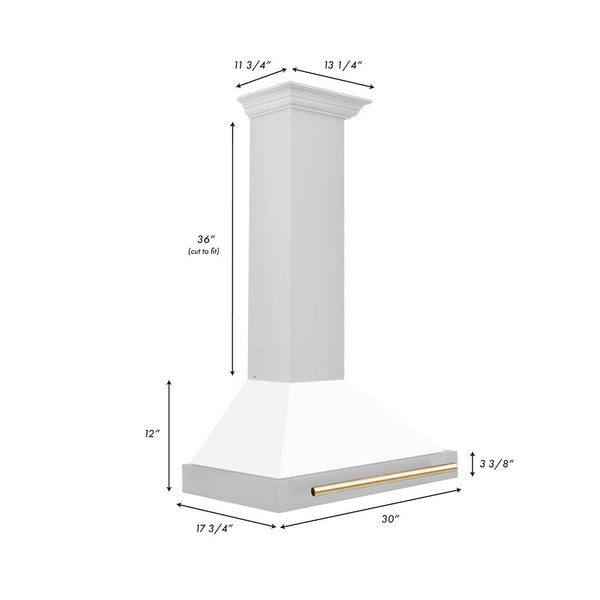 ZLINE 30" Autograph Edition Stainless Steel Range Hood with White Matte Shell and Gold Accents