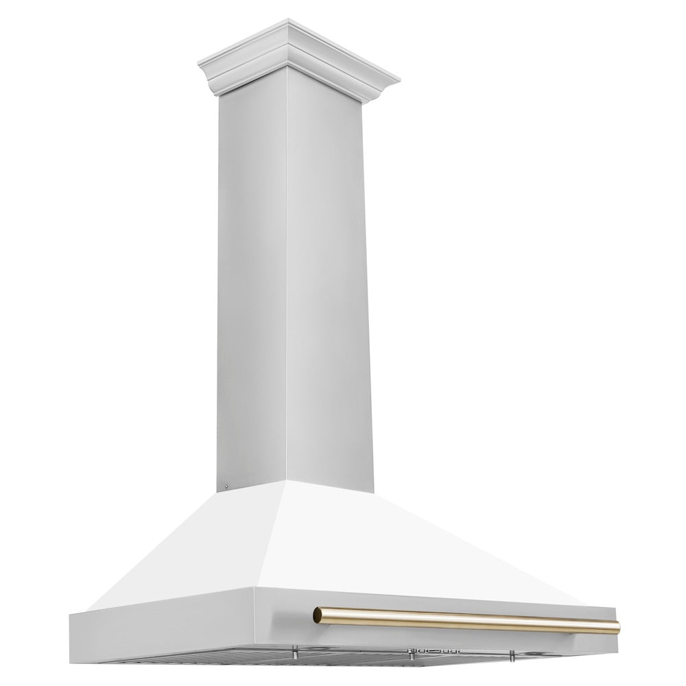 ZLINE 36" Autograph Edition Stainless Steel Range Hood with White Matte Shell and Gold Accents