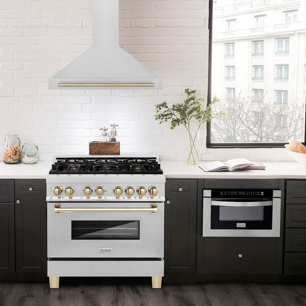 ZLINE 36" Autograph Edition Fingerprint Resistant Stainless Steel Range Hood with Gold Handle