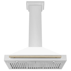 ZLINE 36" Autograph Edition Stainless Steel Range Hood with White Matte Shell and Gold Accents