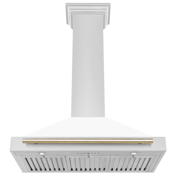 ZLINE 36" Autograph Edition Stainless Steel Range Hood with White Matte Shell and Gold Accents