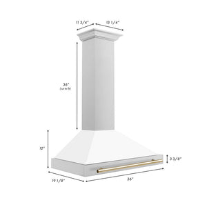 ZLINE 36" Autograph Edition Stainless Steel Range Hood with White Matte Shell and Gold Accents