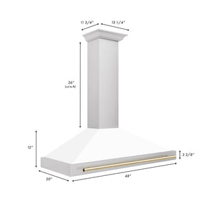 ZLINE 48" Autograph Edition Stainless Steel Range Hood with White Matte Shell and Gold Accents