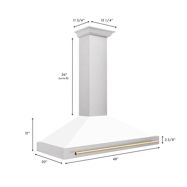 ZLINE 48" Autograph Edition Stainless Steel Range Hood with White Matte Shell and Gold Accents