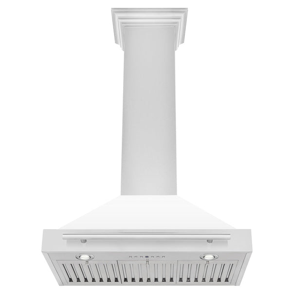 ZLINE 30" Stainless Steel Range Hood with White Matte Shell and Stainless Steel Handle