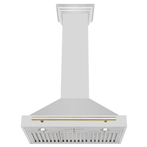 ZLINE 30" Autograph Edition Stainless Steel Range Hood with Stainless Steel Shell and Gold Accents