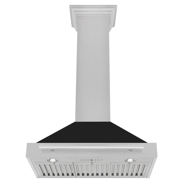 ZLINE 30" Fingerprint Resistant Stainless Steel Range Hood with Black Matte Shell and Stainless Steel Handle