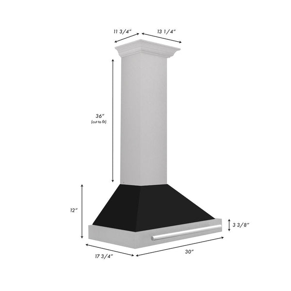 ZLINE 30" Fingerprint Resistant Stainless Steel Range Hood with Black Matte Shell and Stainless Steel Handle