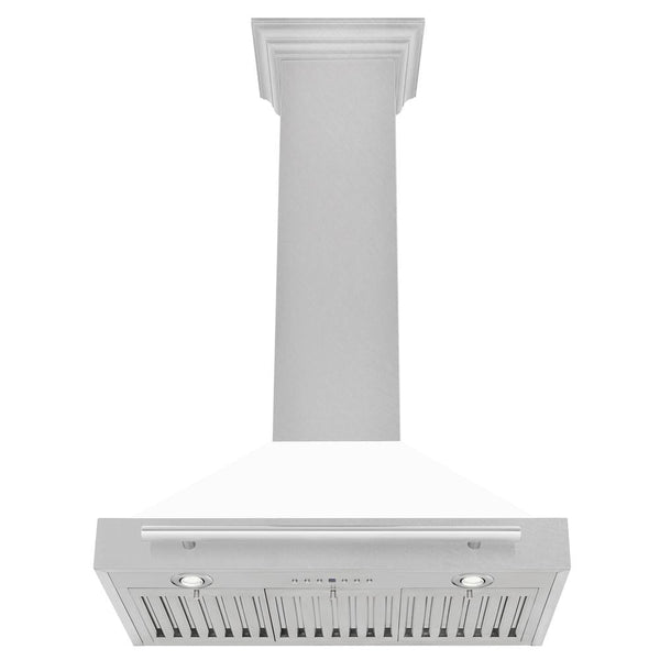 ZLINE 30" Fingerprint Resistant Stainless Steel Range Hood with White Matte Shell and Stainless Steel Handle