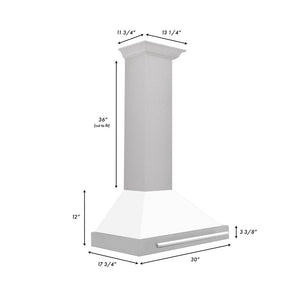 ZLINE 30" Fingerprint Resistant Stainless Steel Range Hood with White Matte Shell and Stainless Steel Handle