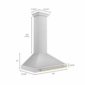 ZLINE 36" Autograph Edition Stainless Steel Range Hood with Stainless Steel Shell and Gold Accents