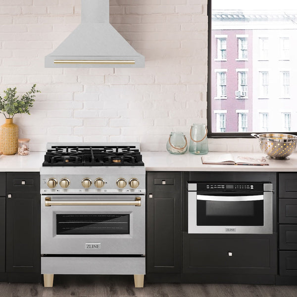 ZLINE 30" Autograph Edition Fingerprint Resistant Stainless Steel Range Hood with Gold Handle