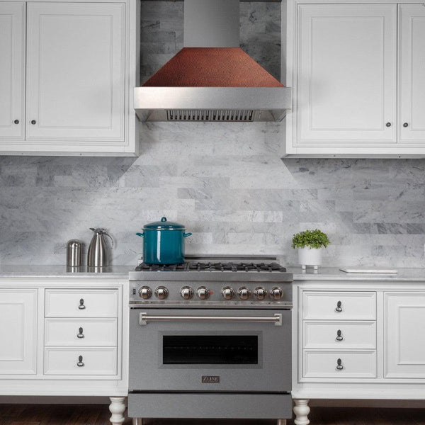 30" Ducted Fingerprint Resistant Stainless Steel Range Hood with Hand-Hammered Copper Shell (8654HH-30)