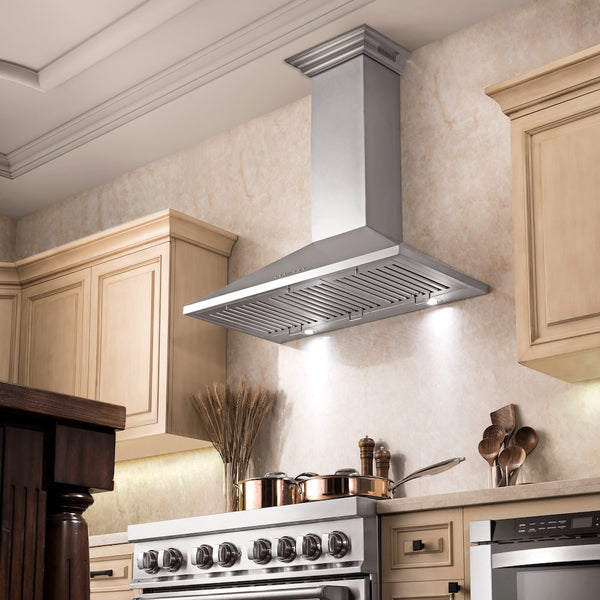 36" ZLINE CrownSound™Ducted Vent Wall Mount Range Hood in Stainless Steel with Built-in Bluetooth Speakers (KL2CRN-BT-36)
