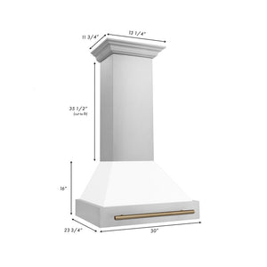 30" ZLINE Autograph Edition Stainless Steel Range Hood with White Matte Shell and Champagne Bronze Handle