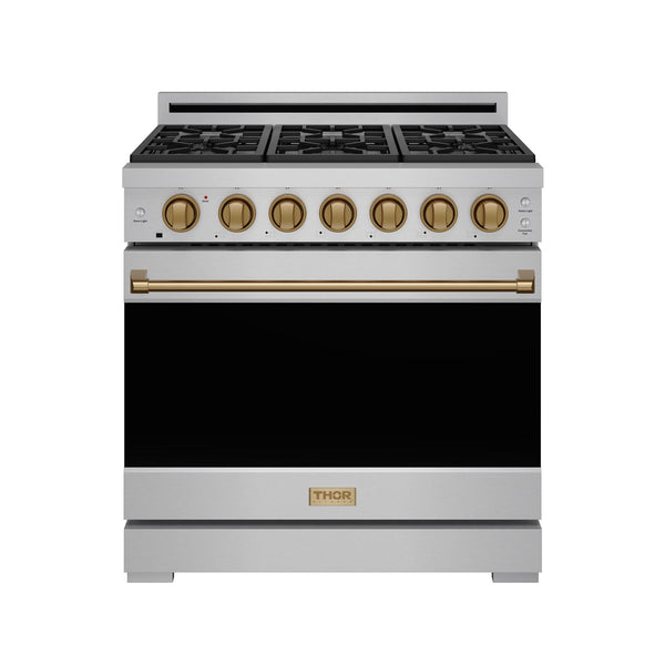 36 Inch Professional Gas Range with Precision Knob in Stainless Steel and Bronze | Gordon Ramsay Series