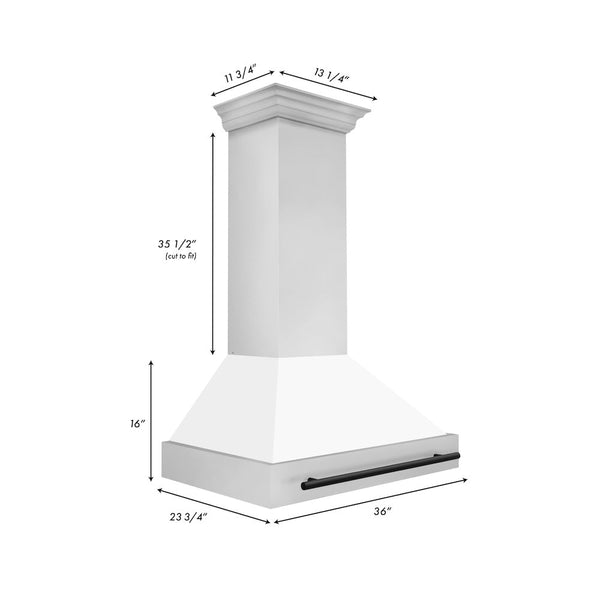 36" ZLINE Autograph Edition Stainless Steel Range Hood with White Matte Shell and Matte Black Handle
