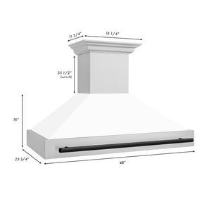 48" ZLINE Autograph Edition Stainless Steel Range Hood with White Matte Shell and Matte Black Handle