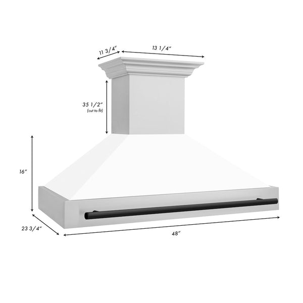 48" ZLINE Autograph Edition Stainless Steel Range Hood with White Matte Shell and Matte Black Handle