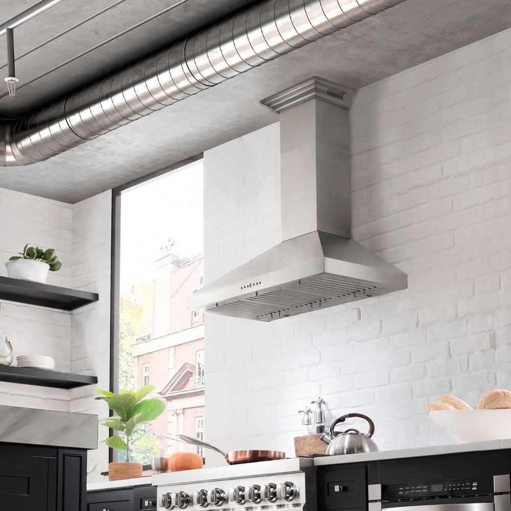42" ZLINE CrownSound™Ducted Vent Wall Mount Range Hood in Stainless Steel with Built-in Bluetooth Speakers (KL3CRN-BT-42)