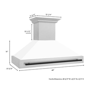 ZLINE 48" Autograph Edition Fingerprint Resistant Stainless Steel Range Hood with White Matte Shell and Matte Black Handle