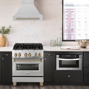 ZLINE 30" Autograph Edition Stainless Steel Range Hood with Stainless Steel Shell and Champagne Bronze Handle