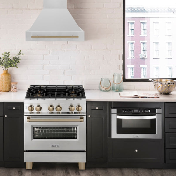 ZLINE 30" Autograph Edition Stainless Steel Range Hood with Stainless Steel Shell and Champagne Bronze Handle