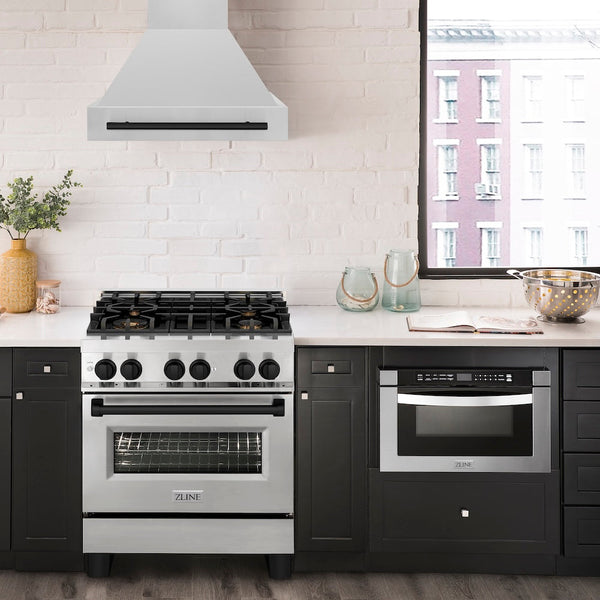 ZLINE 30" Autograph Edition Stainless Steel Range Hood with Stainless Steel Shell and Matte Black Handle
