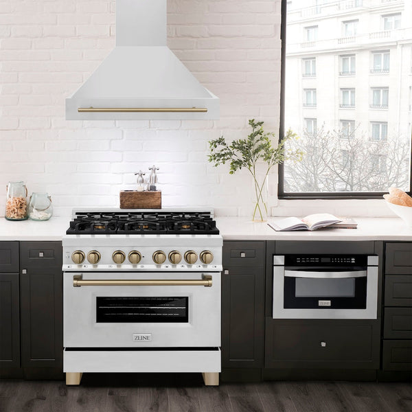 ZLINE 36" Autograph Edition Stainless Steel Range Hood with Stainless Steel Shell and Champagne Bronze Handle