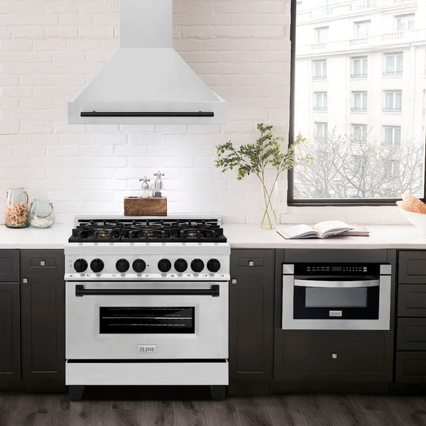 ZLINE 36" Autograph Edition Stainless Steel Range Hood with Stainless Steel Shell and Matte Black Handle